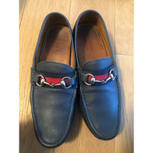Load image into Gallery viewer, Gucci Blue Leather Loafer with Blue &amp; Red Strap
