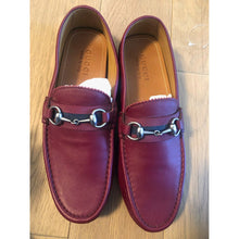 Load image into Gallery viewer, Gucci Men's Burgundy Leather Loafers with Burgundy &amp; Blue Strap
