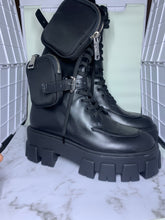 Load image into Gallery viewer, Prada Leather Zip-Pocket Tall Combat Boot
