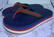 Load image into Gallery viewer, Gucci Women Blue Plateau Leather trimmed Sandals
