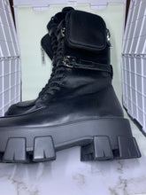 Load image into Gallery viewer, Prada Leather Zip-Pocket Tall Combat Boot
