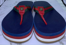 Load image into Gallery viewer, Gucci Women Blue Plateau Leather trimmed Sandals
