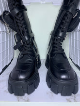 Load image into Gallery viewer, Prada Leather Zip-Pocket Tall Combat Boot
